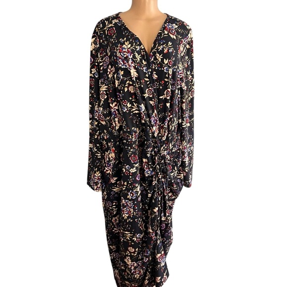 Lane Bryant Floral Blue Long Sleeve Ruched Dress - Picture 2 of 8